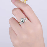 Luxury 6-Prong Oval-Cut Natural Moss Agate Engagement Ring Set